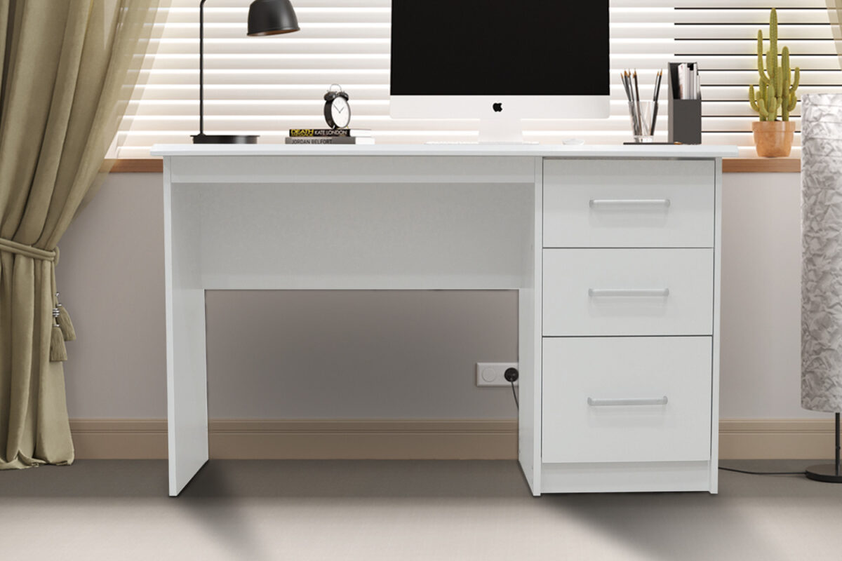 Bureau 'Mateo' 3 tiroirs Blanc - Image 1