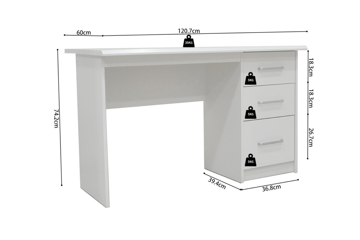 Bureau 'Mateo' 3 tiroirs Blanc - Image 2