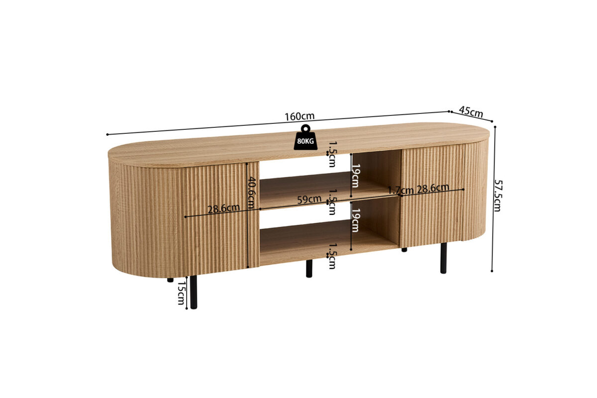 Meuble TV 'Lagos' 160 cm Décor Chêne Naturel - Afbeelding 3