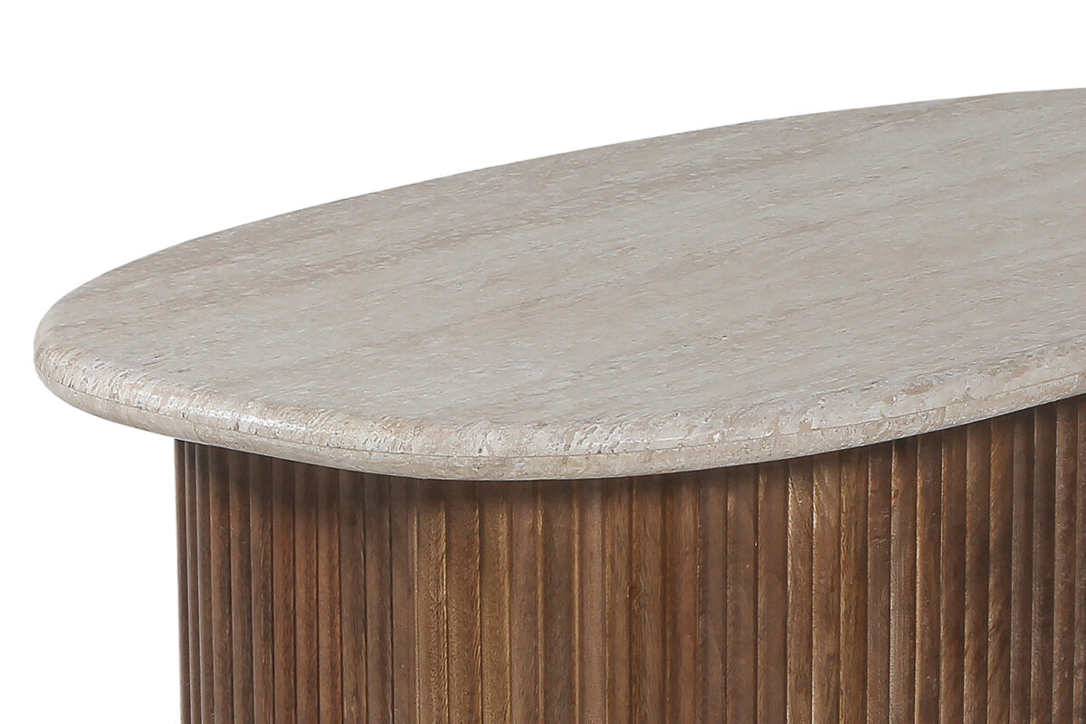 Table basse 'Louis' 90 cm Bois de manguier avec Travertin Beige - Afbeelding 6