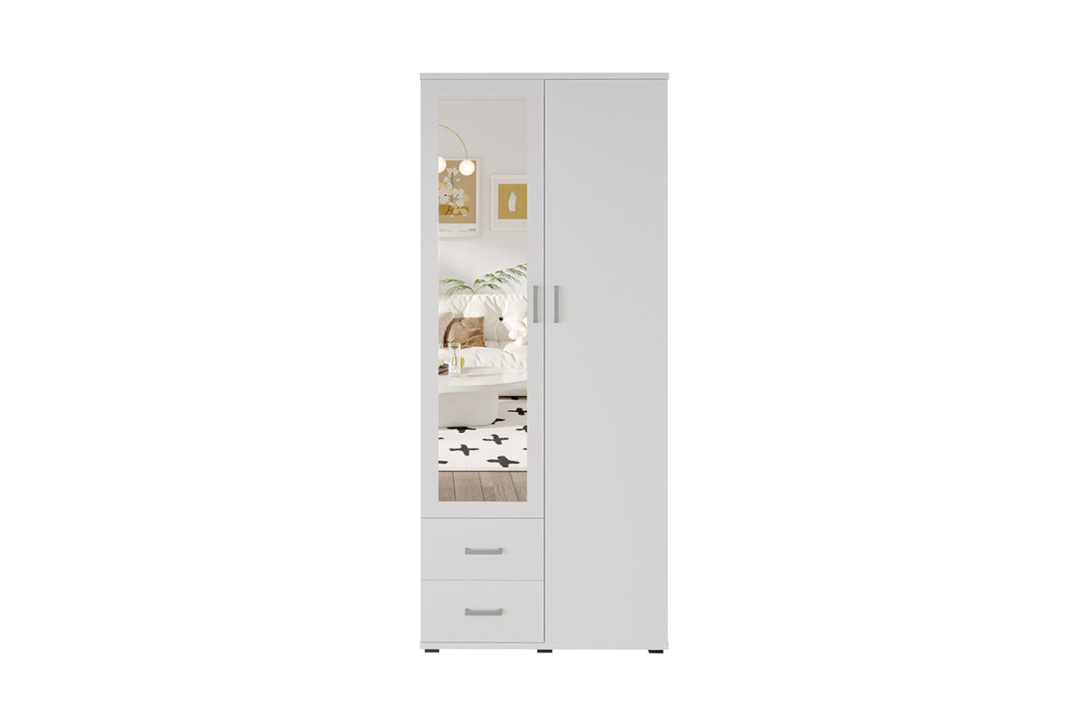 Armoire 'Marc' 2 portes avec miroir Blanc - Image 3