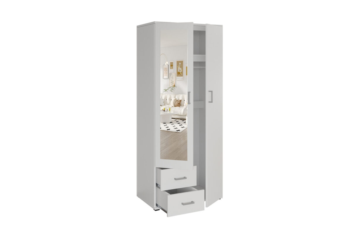 Armoire 'Marc' 2 portes avec miroir Blanc - Image 4