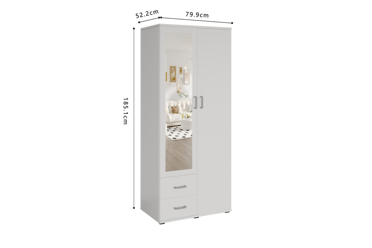 Armoire 'Marc' 2 portes avec miroir Blanc - Image 8
