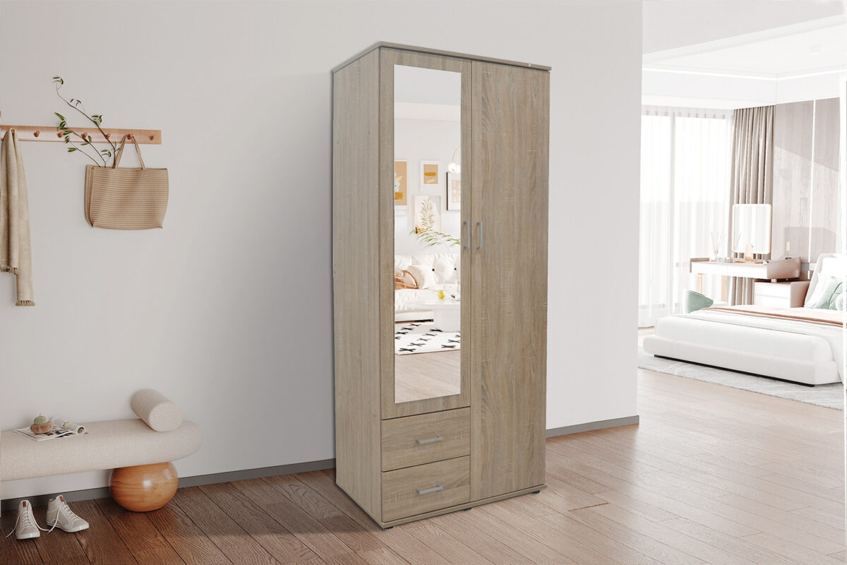 Armoire 'Marc' 2 portes avec miroir Sonoma - Image 1