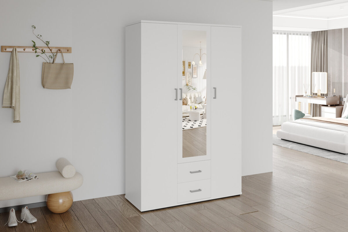 Armoire 'Marc' 3 portes avec miroir Blanc - Image 1