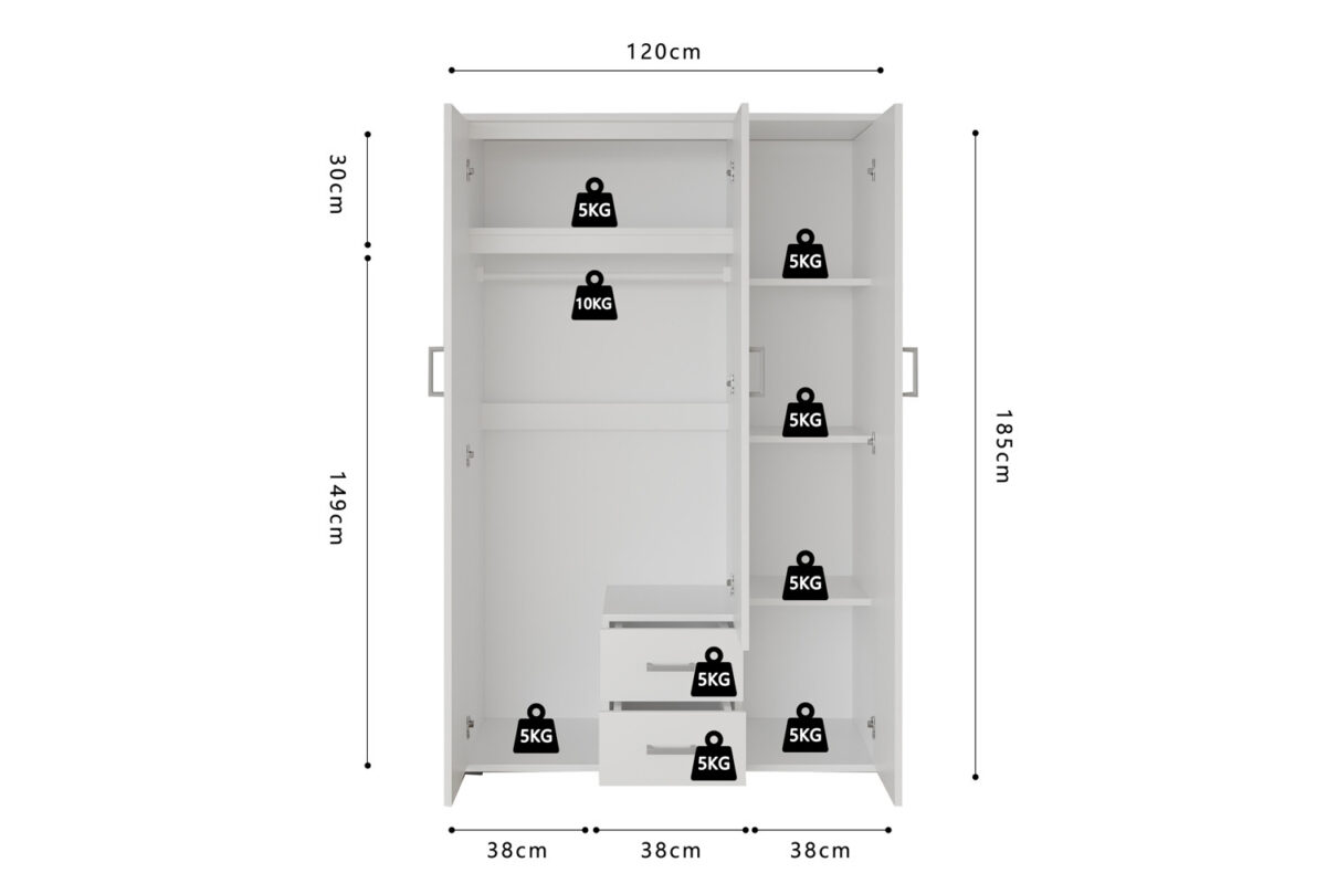 Armoire 'Marc' 3 portes avec miroir Blanc - Image 9