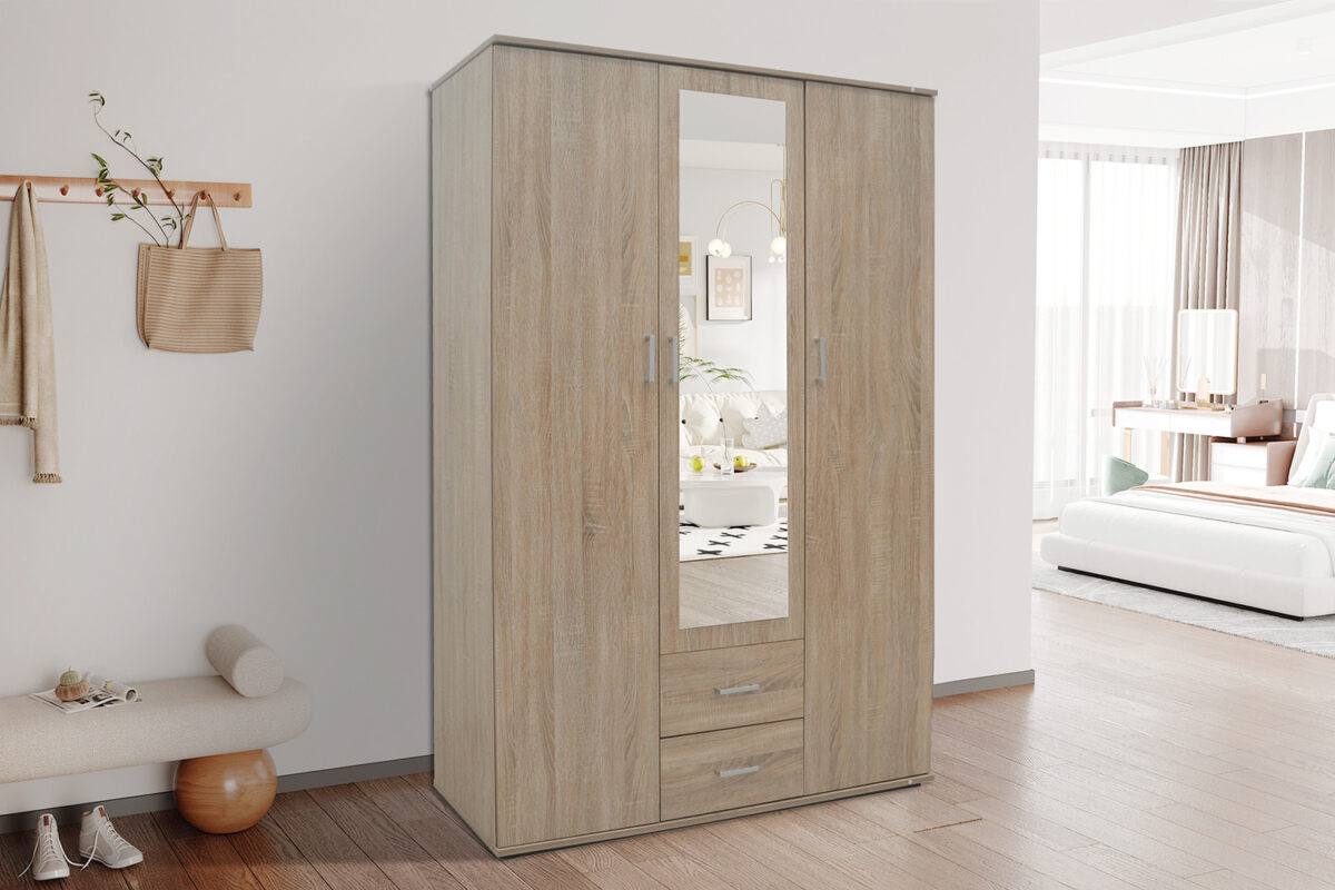 Armoire 'Marc' 3 portes avec miroir Sonoma - Image 1