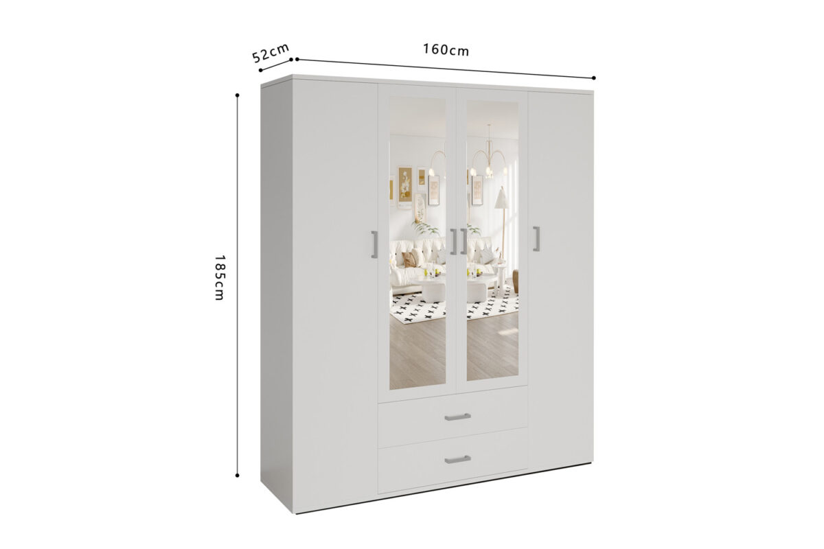 Armoire 'Marc' 4 portes avec 2 miroirs Blanc - Image 8