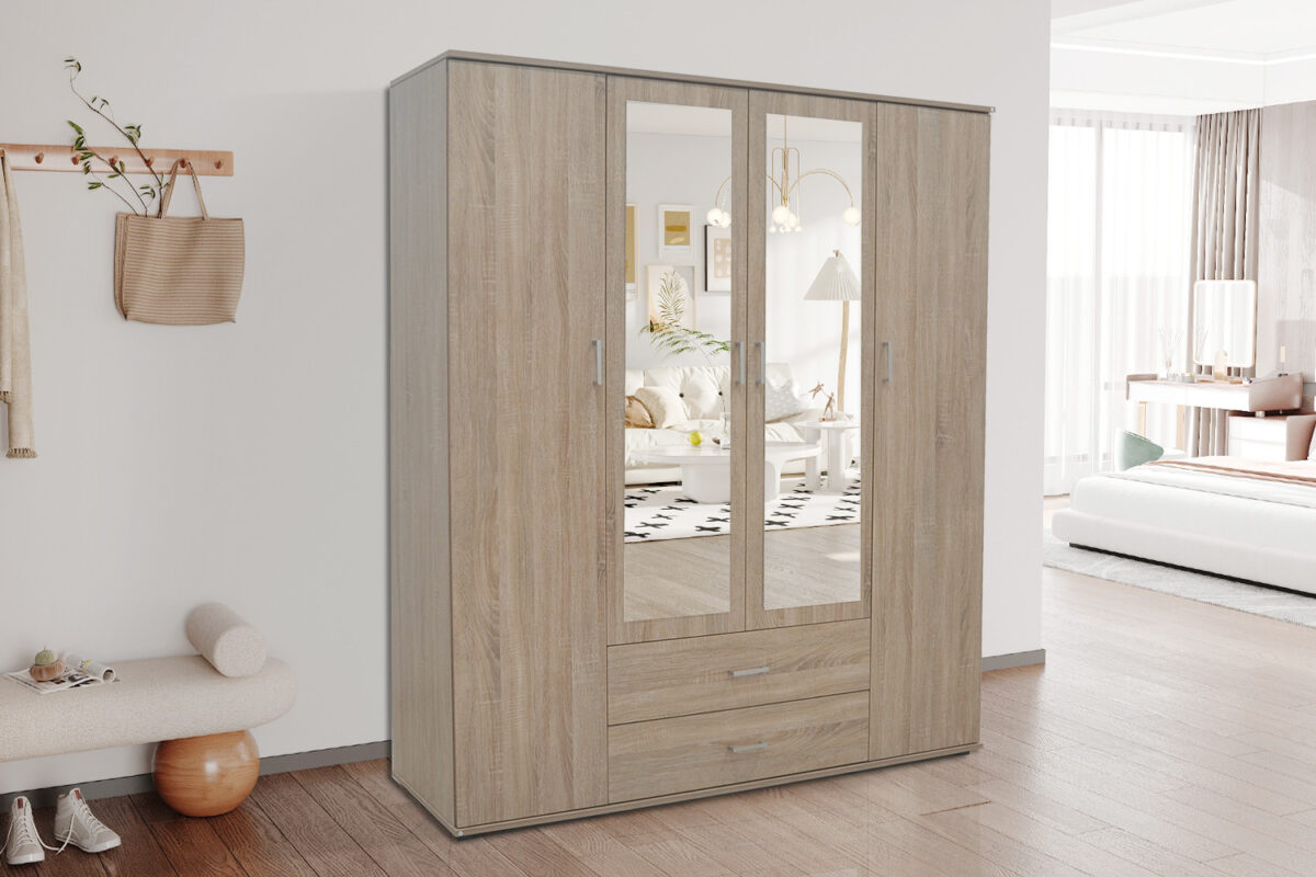 Armoire 'Marc' 4 portes avec 2 miroirs Sonoma - Image 1