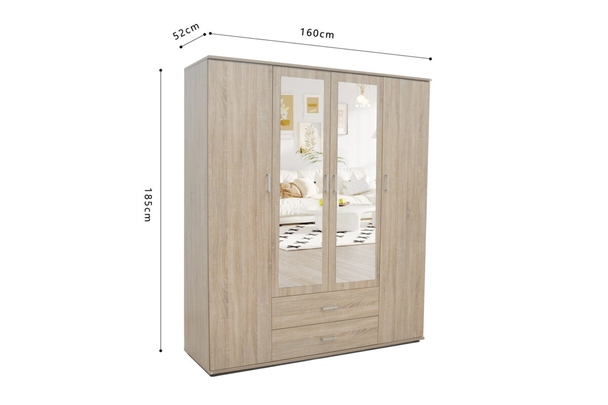 Armoire 'Marc' 4 portes avec 2 miroirs Sonoma - Image 8