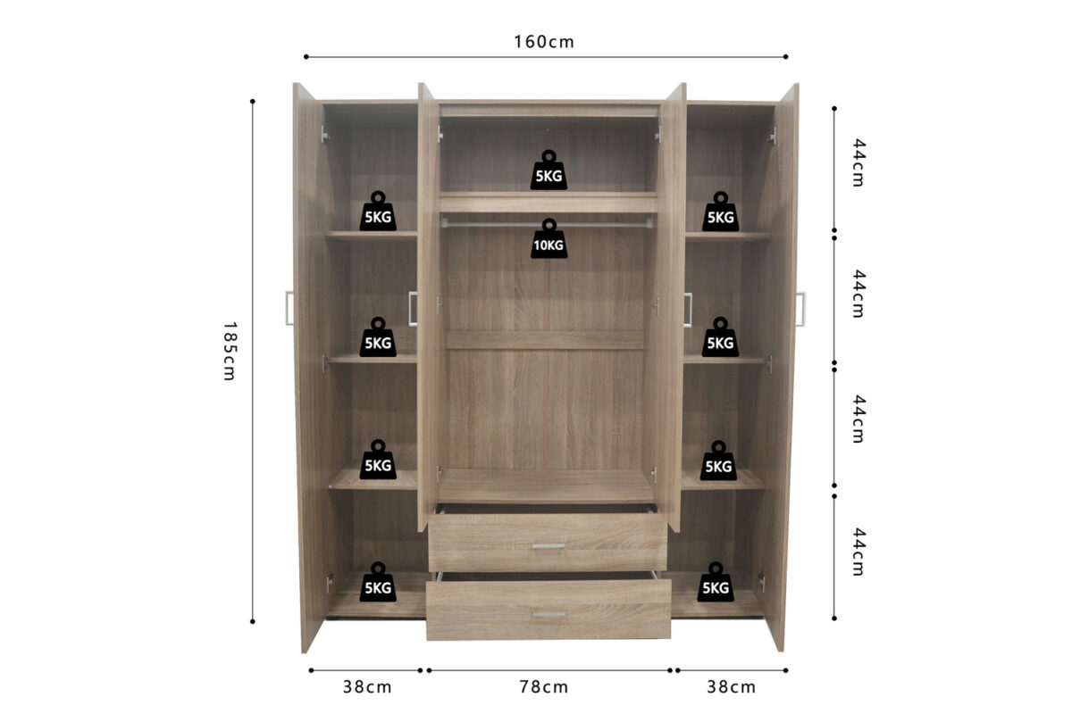 Armoire 'Marc' 4 portes avec 2 miroirs Sonoma - Image 9